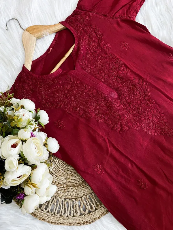 Maroon_Rayon_Chikan_Dupatta_Plazo_Set_For_Women