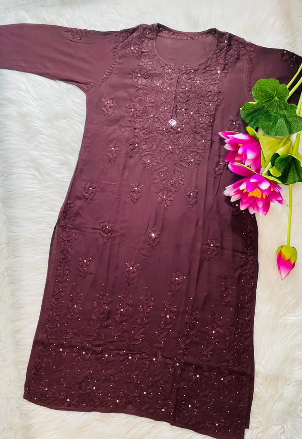 Brown_Modal_Mukesh_Chikan_Heavy_Kurti_For_Women