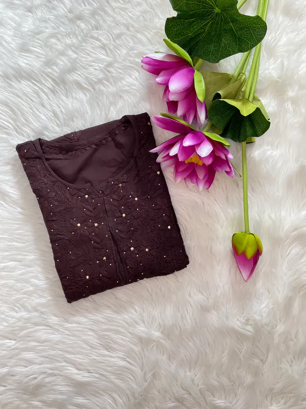 Brown_Modal_Mukesh_Chikan_Heavy_Kurti_For_Women