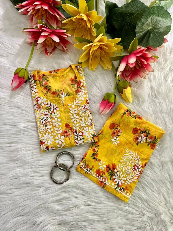 Yellow_Mulmul_Chikankari_Palazzo_Set_For_Women