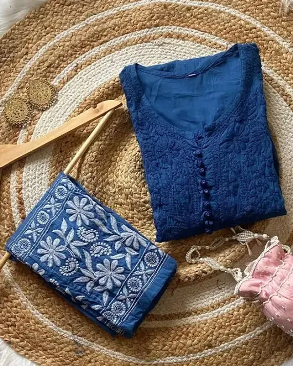 Navy_Blue_Dobby_Chikankari_Pant_Set_For_Women