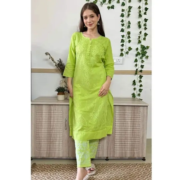 Pista_Green_Dobby_Cotton_Chikankari_Pant_Set_For_Women
