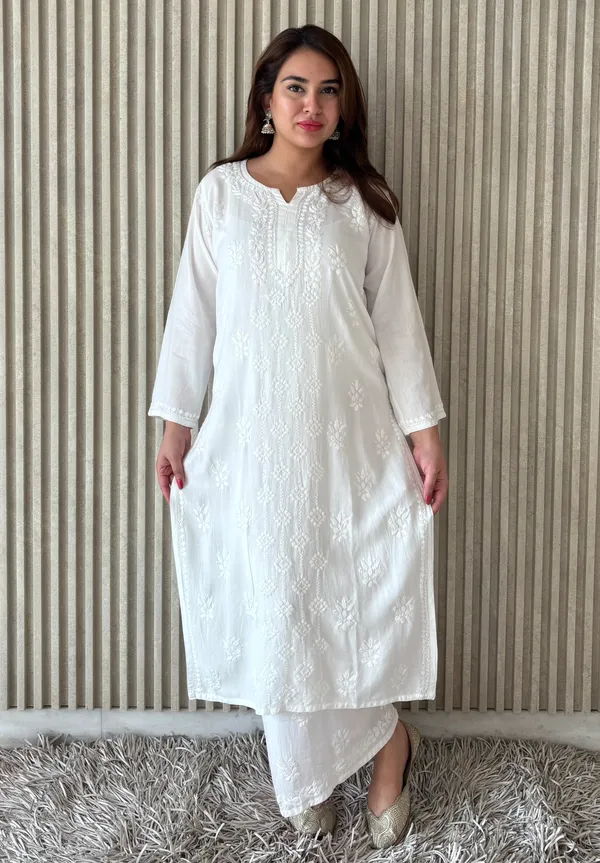 White_Rayon_Fancy_Chikankari_Shibli_Palazzo_Dupatta_Set_For_Women