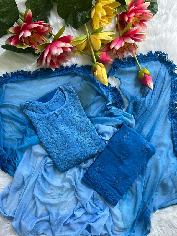 Rayon_Chikankari_Blue_Dupatta_Plazo_Set_For_Women