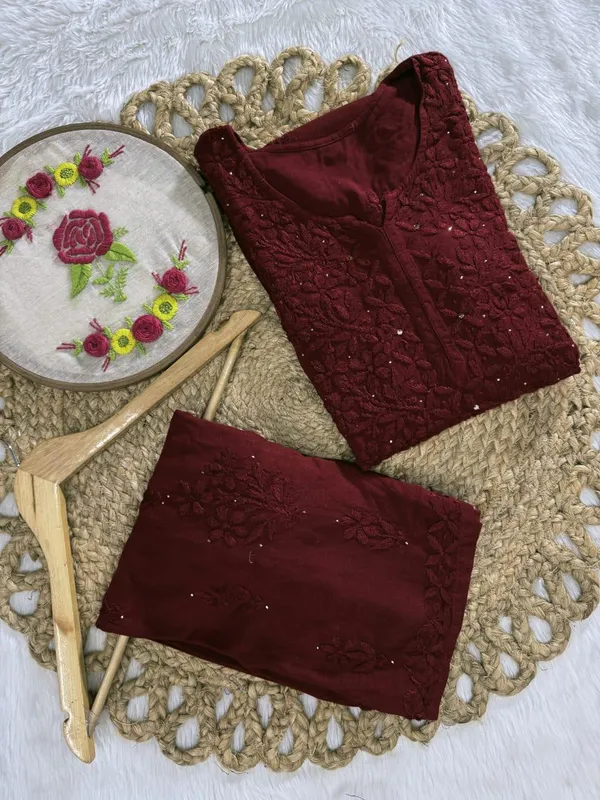 Brown_Rayon_Mukaish_Chikankari_Palazzo_Set_For_Women