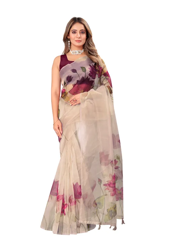 Floral_Printed_Organza_Saree