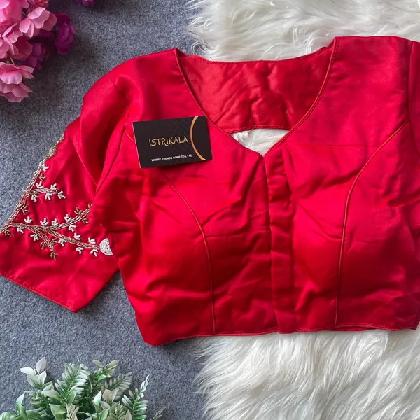 Red_Satin_Silk_Embroidered_Designer_Blouse_for_Women