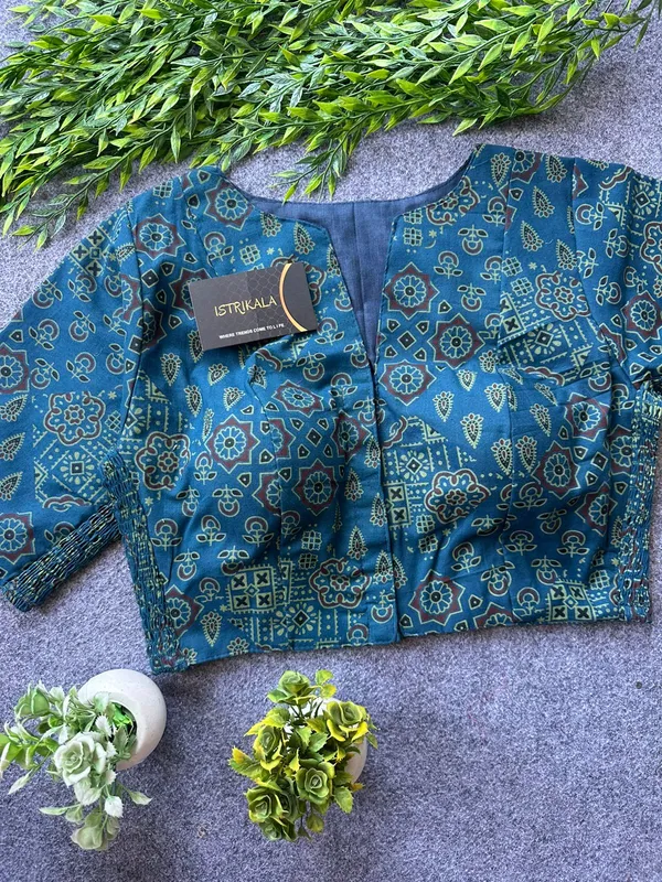 Ajrakh_Print_Cotton_Blouse_for_Women_|_Stretchable_Readymade_Saree_Blouse_|_Front_Open_Princess_Cut_|_Size_38–42
