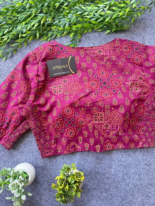 Ajrakh_Print_Cotton_Blouse_for_Women_|_Stretchable_Readymade_Saree_Blouse_|_Front_Open_Princess_Cut_|_Size_38–42
