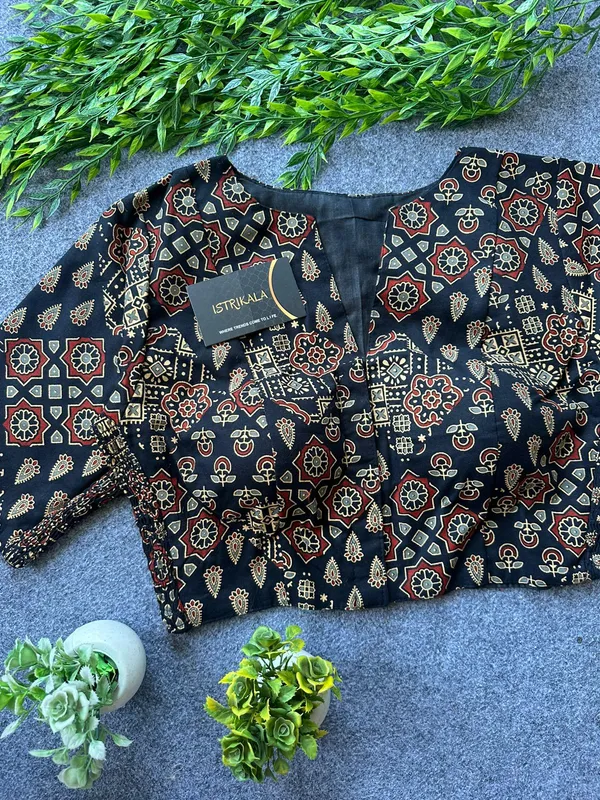 Ajrakh_Print_Cotton_Blouse_for_Women_|_Stretchable_Readymade_Saree_Blouse_|_Front_Open_Princess_Cut_|_Size_38–42
