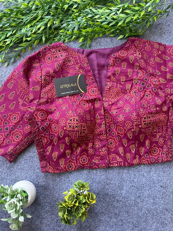 Ajrakh_Print_Cotton_Blouse_for_Women_|_Stretchable_Readymade_Saree_Blouse_|_Front_Open_Princess_Cut_|_Size_38–42