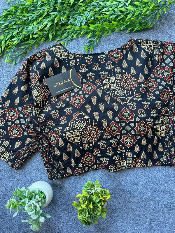 Ajrakh_Print_Cotton_Blouse_for_Women_|_Stretchable_Readymade_Saree_Blouse_|_Front_Open_Princess_Cut_|_Size_38–42