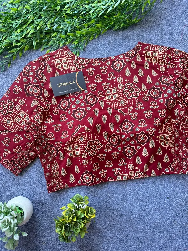 Ajrakh_Print_Cotton_Blouse_for_Women_|_Stretchable_Readymade_Saree_Blouse_|_Front_Open_Princess_Cut_|_Size_38–42