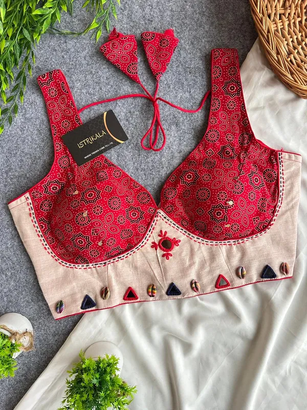 Ajrakh_Print_Padded_Designer_Blouse_with_Cowrie_&_Mirror_Work