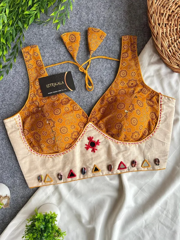Ajrakh_Print_Padded_Designer_Blouse_with_Cowrie_&_Mirror_Work