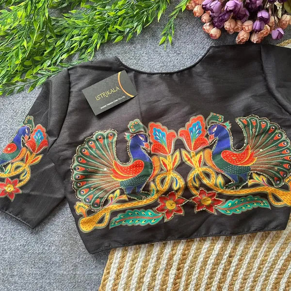 Black_Pure_Silk_Peacock_Handwork_Designer_Blouse_–_Princess_Cut