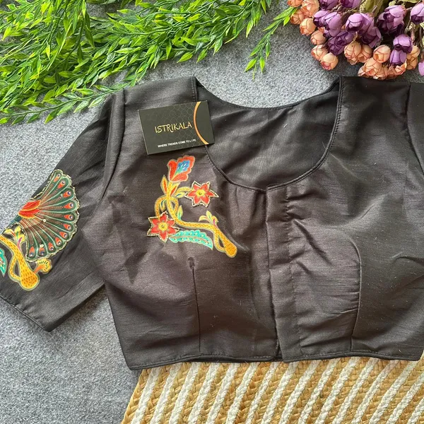 Black_Pure_Silk_Peacock_Handwork_Designer_Blouse_–_Princess_Cut