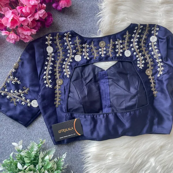 Blue_Satin_Silk_Embroidered_Designer_Blouse_for_Women