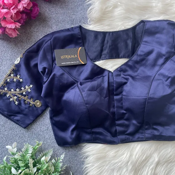 Blue_Satin_Silk_Embroidered_Designer_Blouse_for_Women
