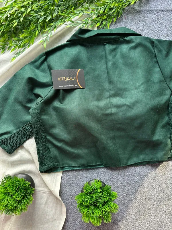 Bottle_Green_Collar_Style_Stretchable_Blouse_–_Cotton_Silk,_Front_Open,_Size_34-40