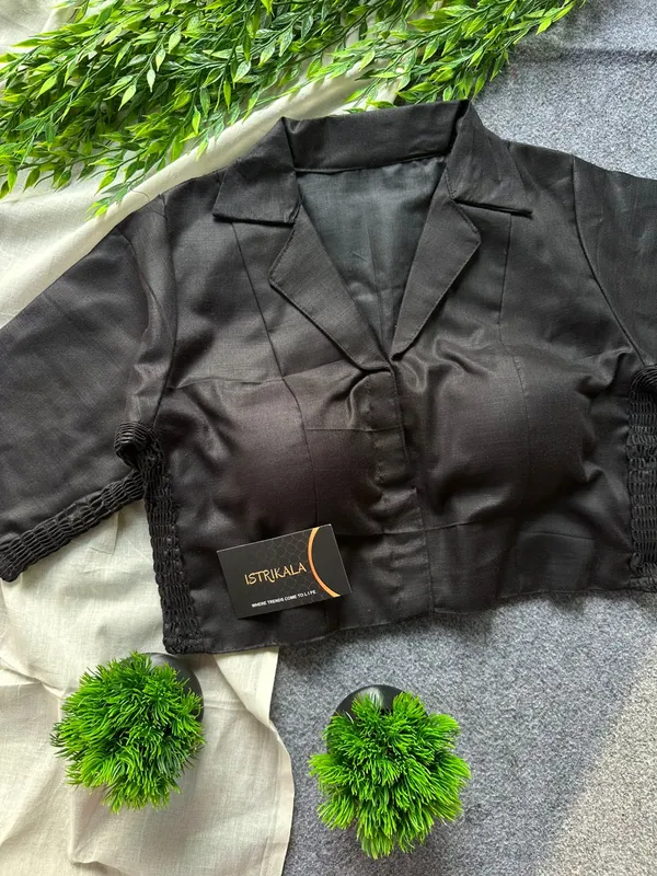 Classic_Black_Collar_Style_Stretchable_Blouse_–_Cotton_Silk,_Front_Open