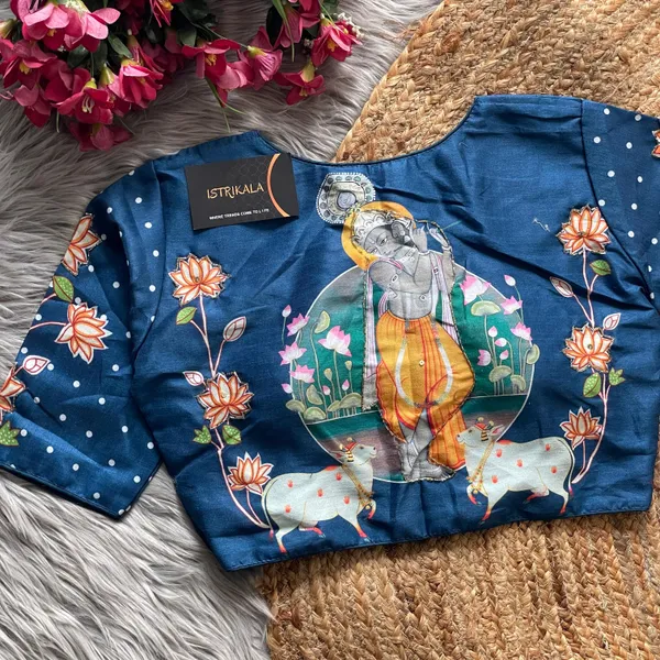 Blue_Pure_Silk_Traditional_Blouse_For_Women