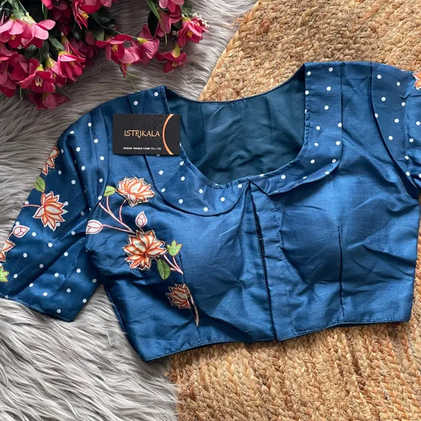 Blue_Pure_Silk_Traditional_Blouse_For_Women