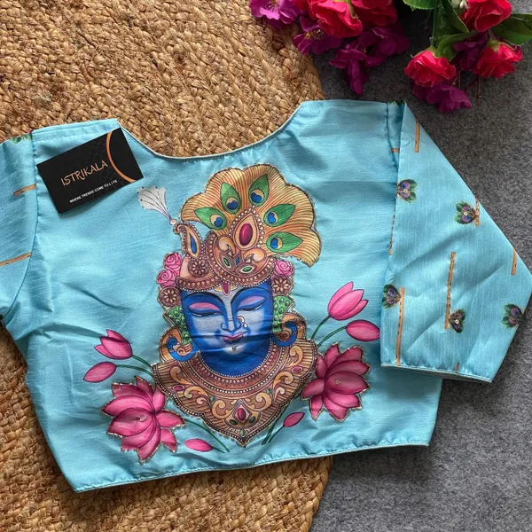 Blue_Pure_Silk_Traditional_Blouse_For_Women