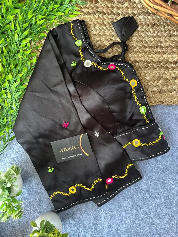 Istrikala_Black_Mirror_Thread_Work_Blouse_|_Navratri_Special_|_Malai_Satin_|_Padded_|_Size_38_|_Alterable_36–42