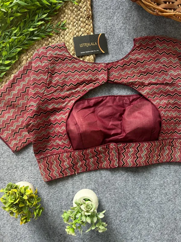 Istrikala_Maroon_Chevron_Print_Cotton_Blouse_|_Readymade_|_Size_38_|_Alterable