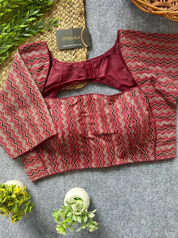 Istrikala_Maroon_Chevron_Print_Cotton_Blouse_|_Readymade_|_Size_38_|_Alterable