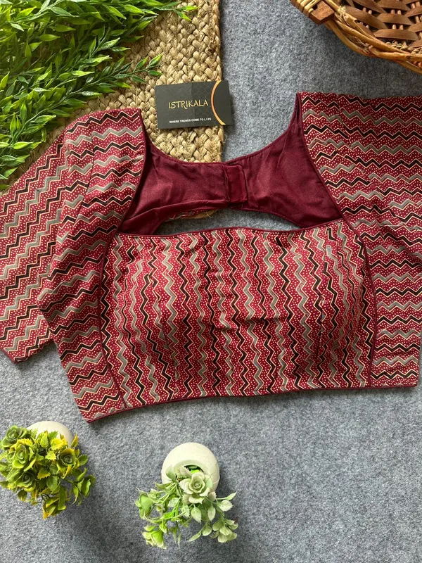 Istrikala_Maroon_Chevron_Print_Cotton_Blouse_|_Readymade_|_Size_38_|_Alterable