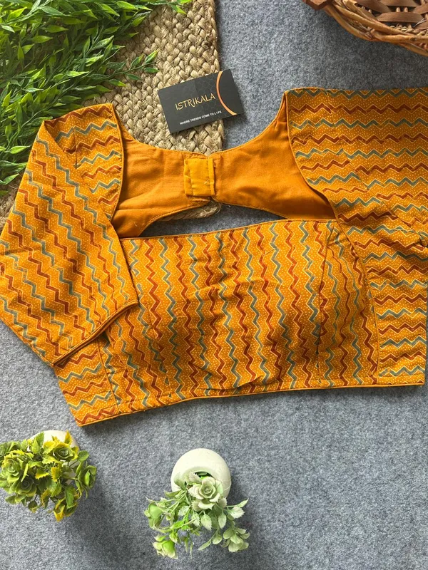 Istrikala_Mustard_Chevron_Print_Cotton_Blouse_|_Readymade_|_Size_38_|_Alterable