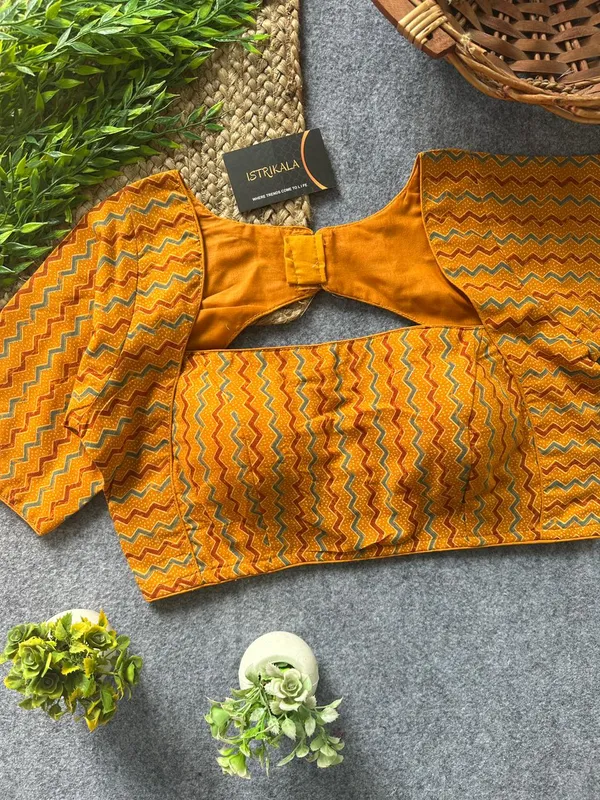Istrikala_Mustard_Chevron_Print_Cotton_Blouse_|_Readymade_|_Size_38_|_Alterable
