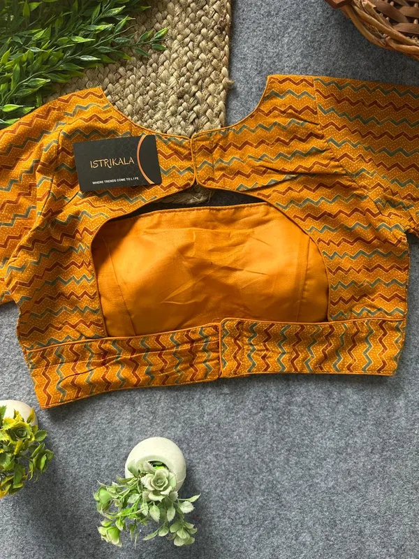 Istrikala_Mustard_Chevron_Print_Cotton_Blouse_|_Readymade_|_Size_38_|_Alterable