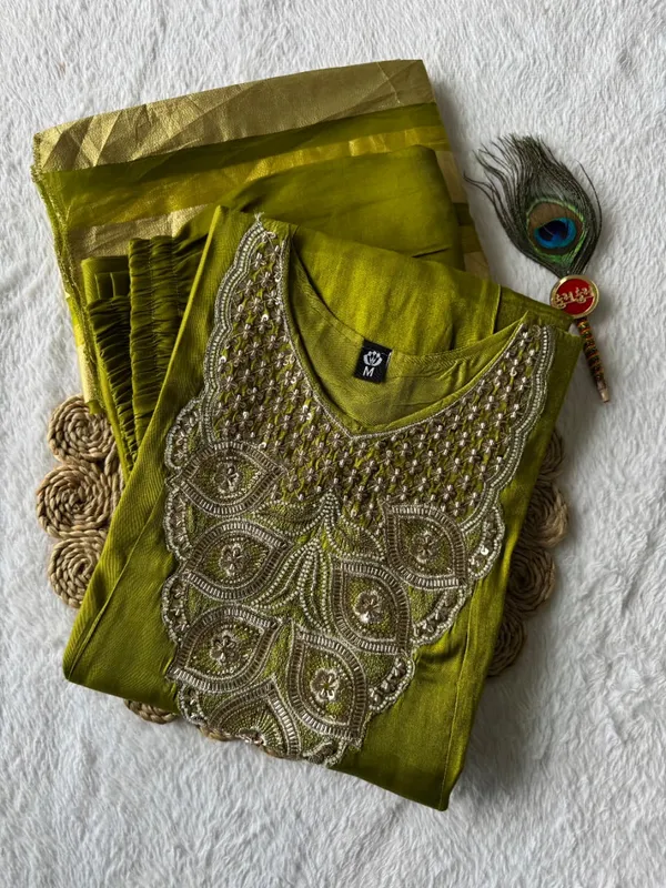 Istrikala_Parrot_Green_Premium_Glass_Roman_Silk_Beads_Embroidered_Kurta_Set_with_Organza_Zari_Patta_Dupatta