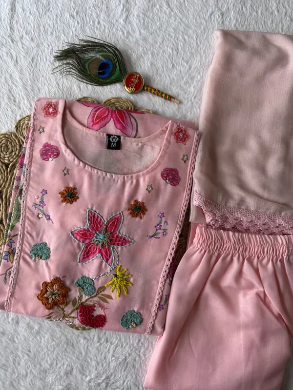 Light_Pink_Floral_Print_Kurta_Set_with_Hand_Thread_Work_Yoke_and_Lace_Dupatta