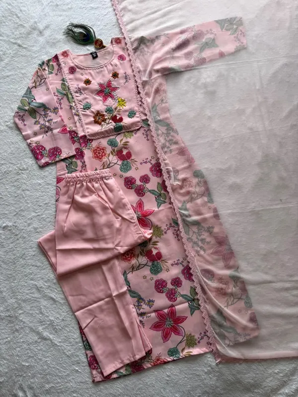Light_Pink_Floral_Print_Kurta_Set_with_Hand_Thread_Work_Yoke_and_Lace_Dupatta