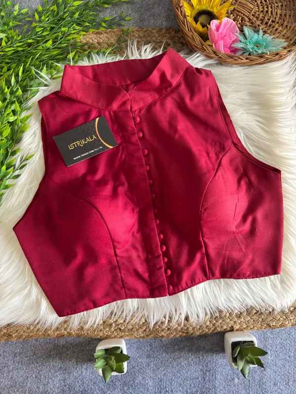 Mandarin_Collar_Front_Button_Sleeveless_Blouse