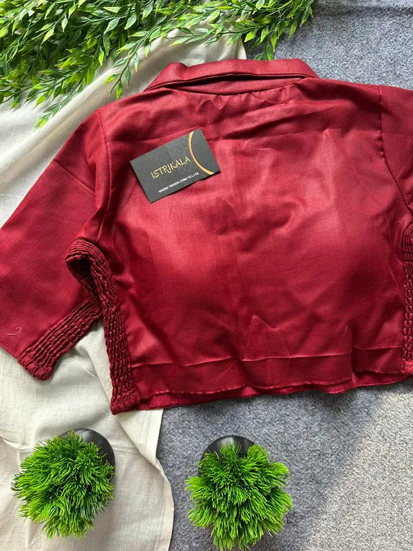 Maroon_Collar_Style_Stretchable_Blouse_–_Cotton_Silk_Fabric,_Front_Open