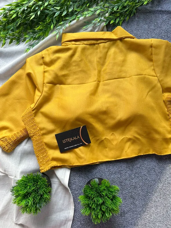 Mustard_Yellow_Collar_Style_Stretchable_Blouse_–_Cotton_Silk,_Front_Open