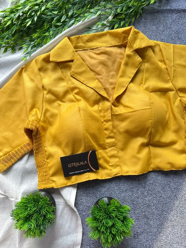 Mustard_Yellow_Collar_Style_Stretchable_Blouse_–_Cotton_Silk,_Front_Open