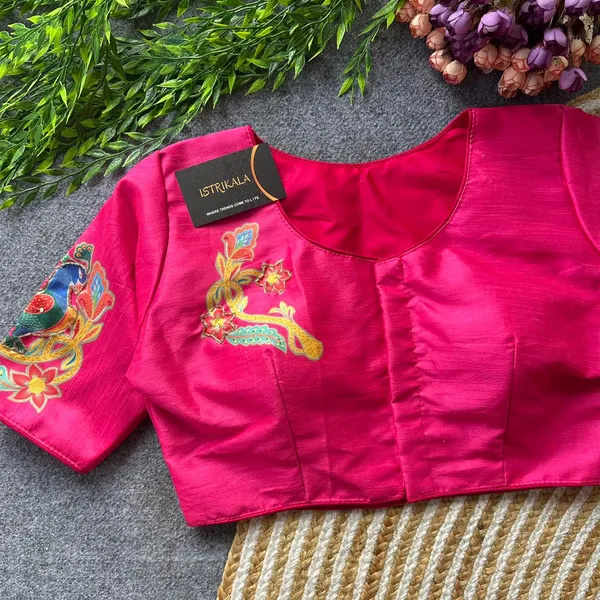 Pink_Pure_Silk_Peacock_Handwork_Designer_Blouse_–_Princess_Cut