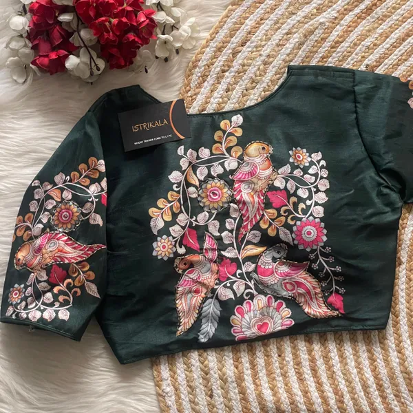 Green_Pure_Silk_Handcrafted_Blouse_For_Women