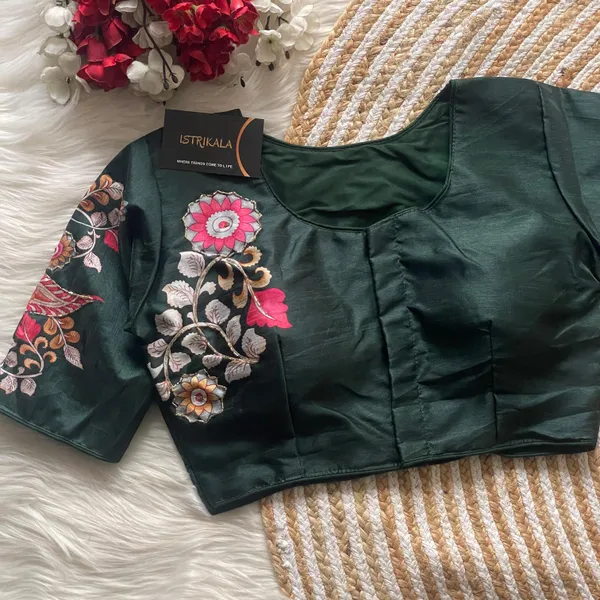 Green_Pure_Silk_Handcrafted_Blouse_For_Women