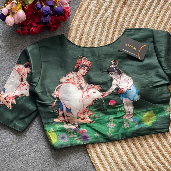 Green_Pure_Silk_Traditional_Blouse_For_Women