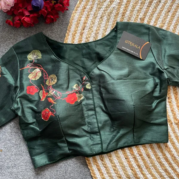 Green_Pure_Silk_Traditional_Blouse_For_Women