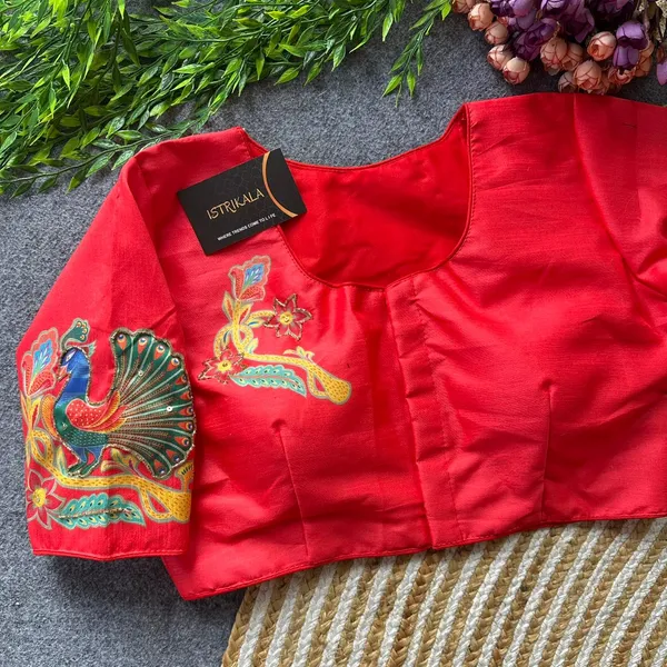 Red_Pure_Silk_Peacock_Handwork_Designer_Blouse_–_Princess_Cut,_Festive_Wear