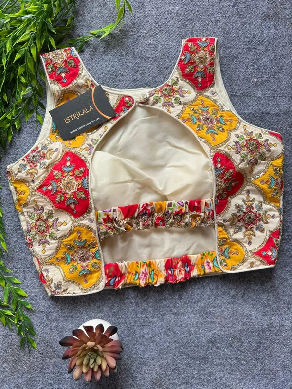 White_Patchwork_Silk_Handwork_Designer_Blouse