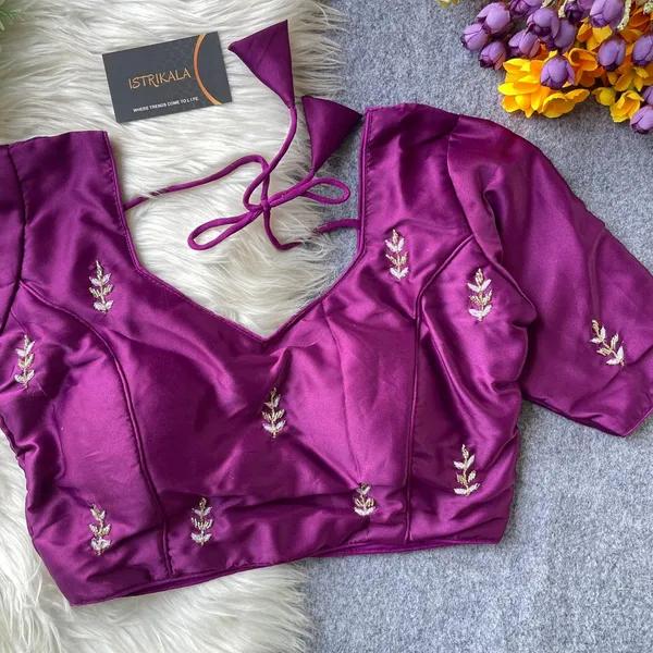 Wine_Pure_Silk_Princess-Cut_Blouse_with_Pure_Handwork_(